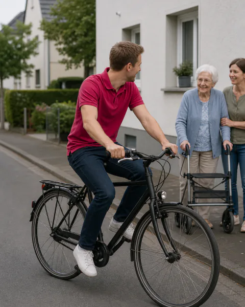 Alltagshelferin mit dem Fahrrad unterwegs